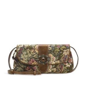Patricia Nash Baku Crossbody Wristlet Verdura Bosque Tapestry Brass Jewel Clasp